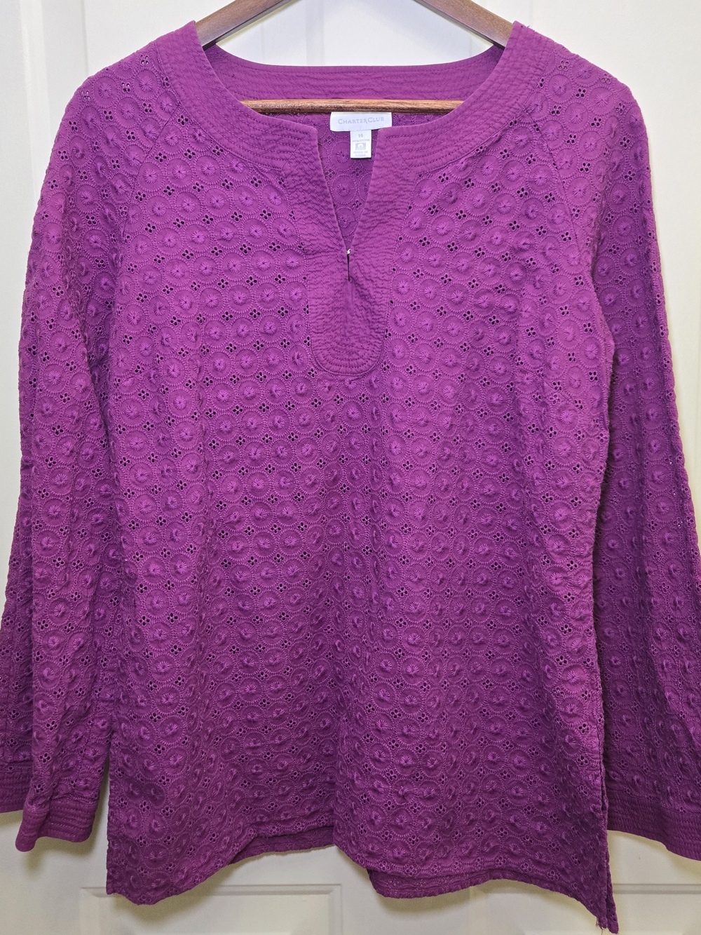 Charter Club Eyelet Knit Tunic - Vibrant Magenta - Picture 1 of 9